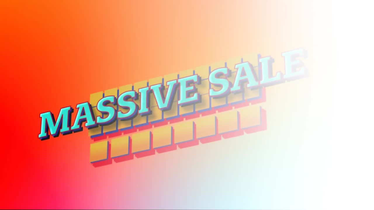 Animation of massive sale text on 3d squares over gradient background