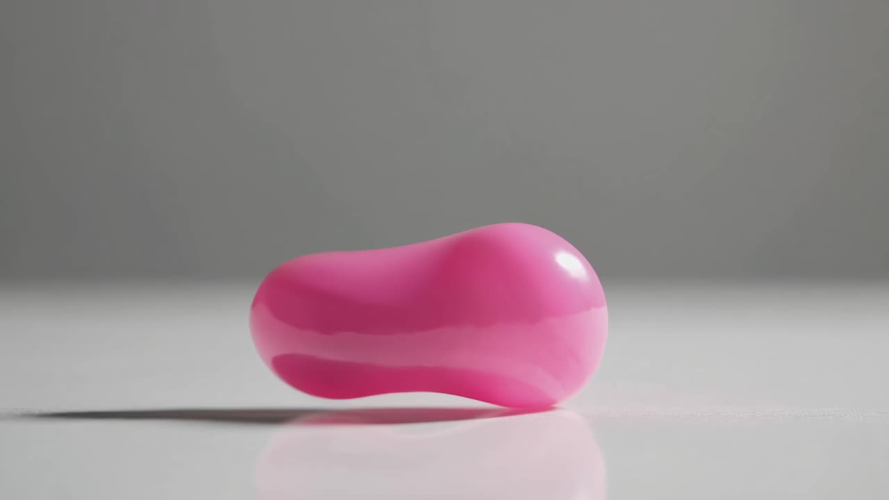 Minimalist video concept featuring a glossy pink heart-shaped object on a flat surface