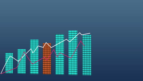 animación de las estadísticas y el procesamiento de datos sobre fondo azul