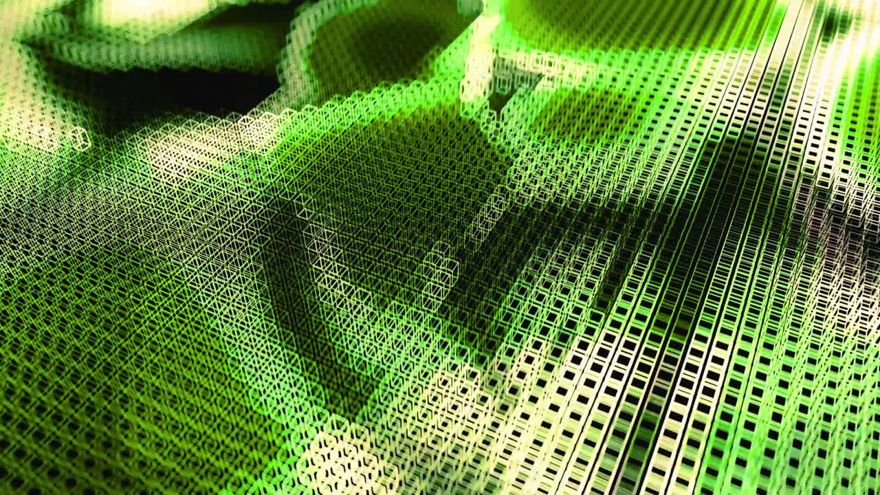 Fundo Abstrato Fluido com Grade Digital Verde Dinâmica