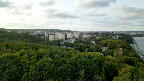 La-Vista-Del-Cielo-De-Los-Exuberantes-árboles-Verdes-Que-Rodean-El-Sendero-Polanka-Redlowska-En-Gdynia-Polonia-Bajo-El-Cielo-Nublado---Toma-Aérea