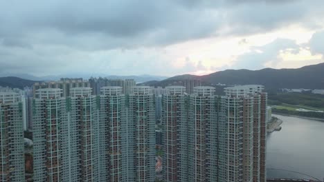 drone footage of tseung kwan o city, hong kong