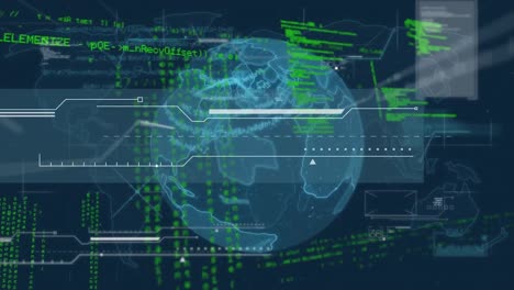 Animation of data processing and globe over gird