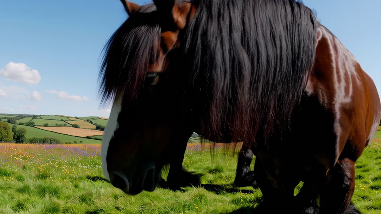 Black Draft Horse in a Field
