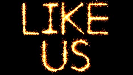 like us text sparkler glitter sparks firework loop animation