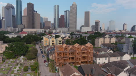 drone view of new homes under construction in houston neighborhood