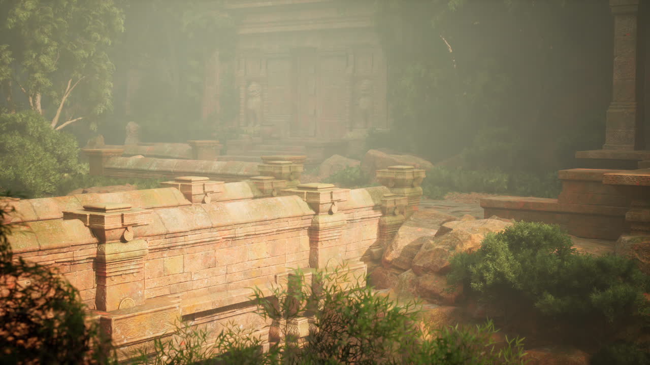 Ancient temple hidden in the lush jungle of thailand during misty morning