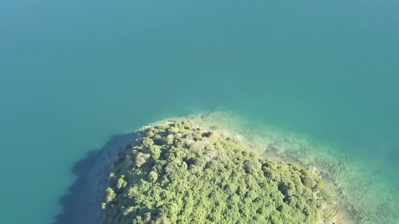 Aerial birds eye view of an island in Picton, New Zealand.