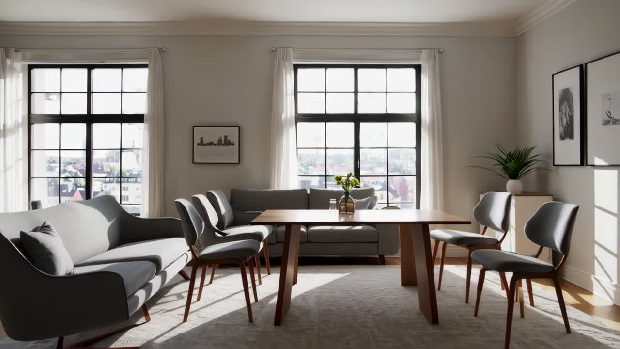 Modern Apartment Dining Room with City View
