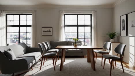 modern apartment dining room with city view