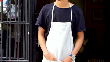 male hairdresser standing at the entrance 4k
