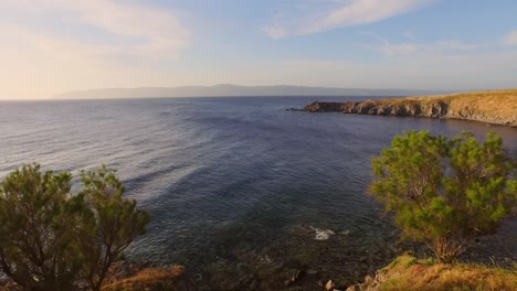 aerial: sunset at the cliffs of molyvos, lesbos