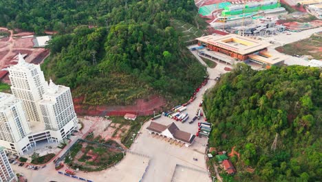 aerial of the china–laos border crossing in boten city in laos located in luang namtha province