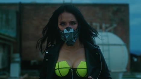 cyberpunk woman on a rooftop