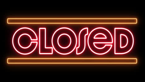 animation of glowing neon red closed text with bars flickering on seamless loop on black background