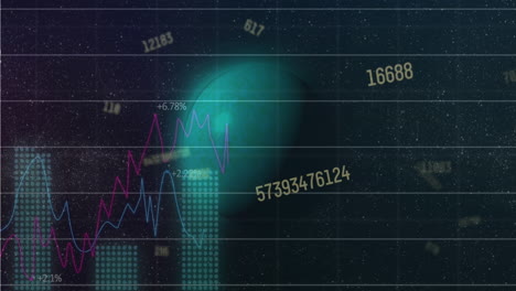 animación de números cambiantes y procesamiento de datos estadísticos contra un planeta en el espacio