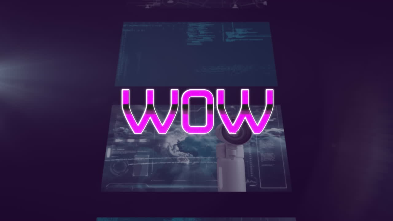 animación de texto wow sobre pantallas en movimiento sobre fondo oscuro
