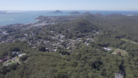 Panorama-De-La-Bahía-De-Port-Stephens-Y-Sus-Alrededores-Desde-El-Mirador-De-Gan-Gan-En-Nueva-Gales-Del-Sur,-Australia