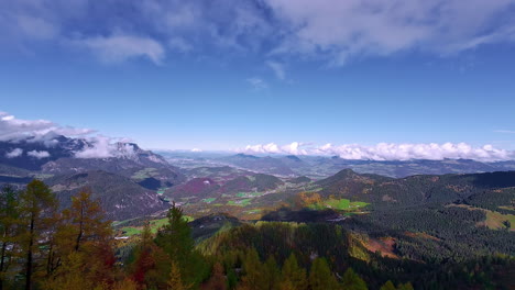 Impressive-vista-of-mountainous-landscape-with-colourful-vegetation-and-blue-sky