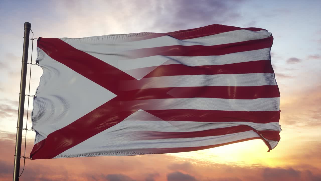 앨라배마와 미국 발은 발 기둥에 있습니다. 미국과 앨라바마의 혼합 발이 바람에 흔들리고 있습니다.