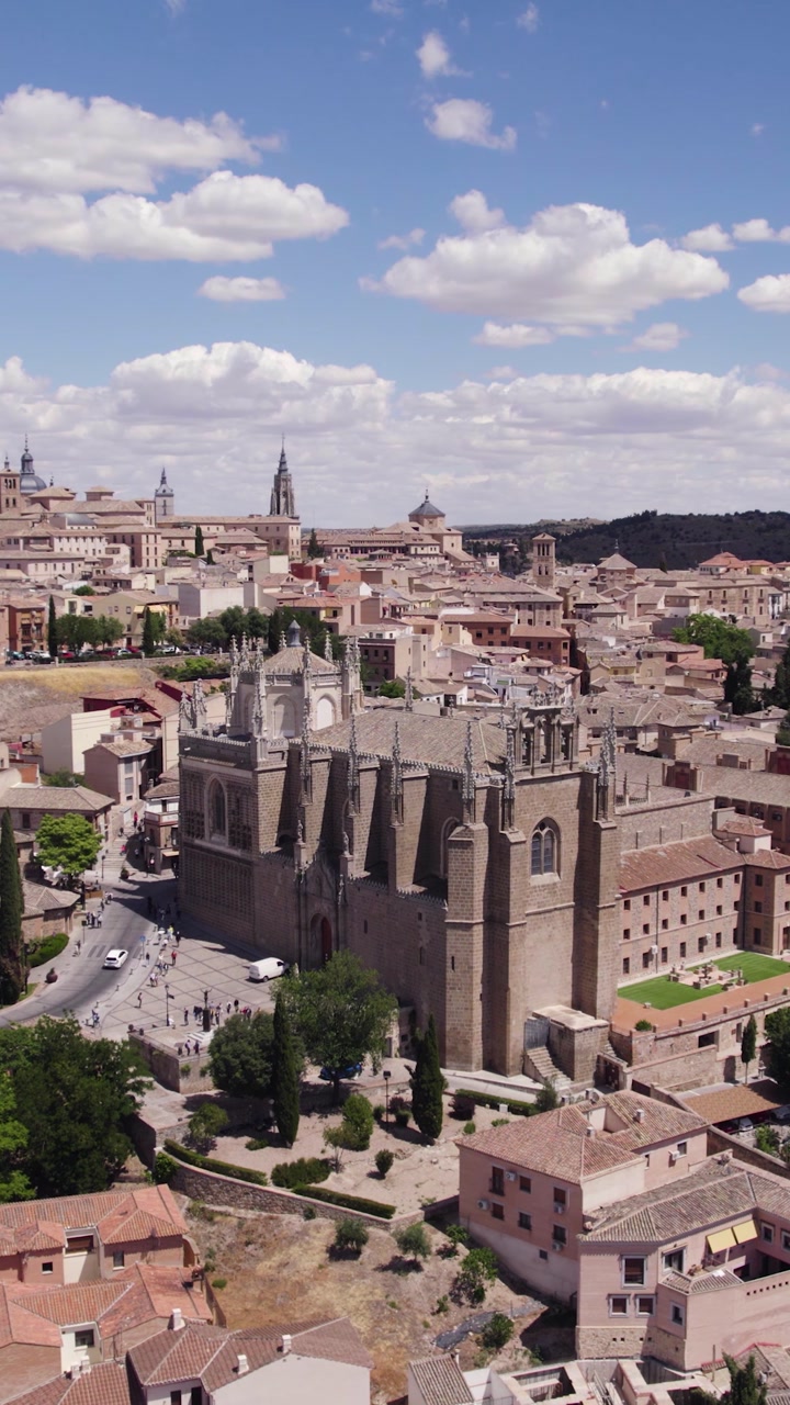 Vertical aerial view of the amazing Monastery of San Juan de los Reyes in Toledo, Spain.