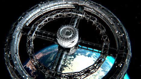 estación espacial circular en el fondo de la tierra