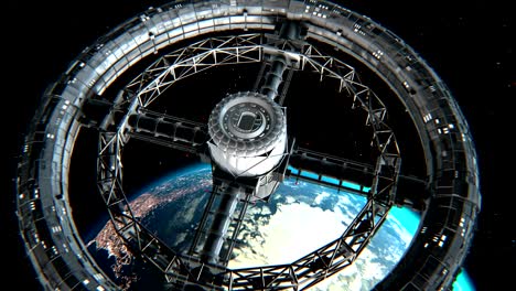 circular space station on earth background