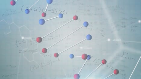 dna 가닥의 애니메이션과 숫자의 변화, 파란색 배경의 의료 데이터 처리