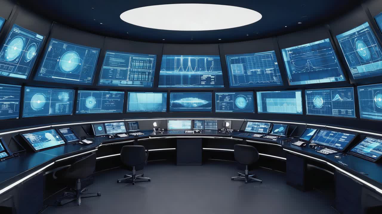 Futuristic Control Room with Multiple Screens