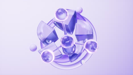 molécula química con fondo de vidrio púrpura, representación en 3d.