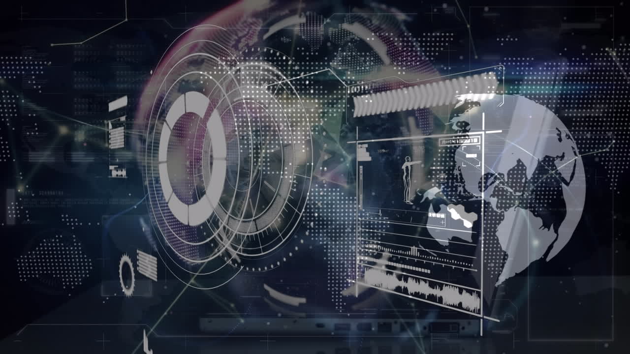 데이터 프로세싱과 세계를 스캔하는 범위의 애니메이션