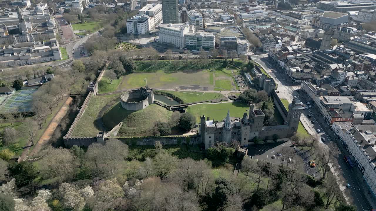 Aerial View of Cardiff Castle in Cardiff, Wales