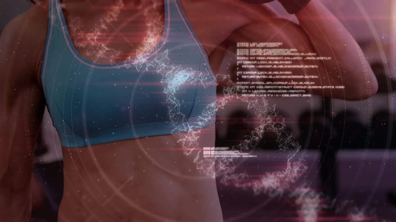 dna 가닥 스피닝과 데이터 처리의 애니메이션 강한 여성 운동