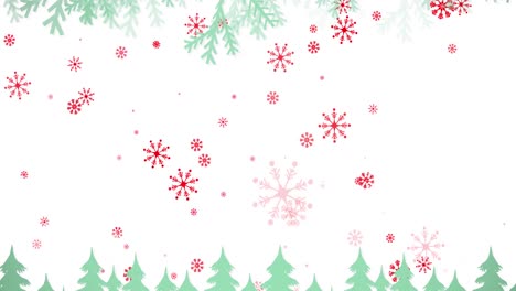 Animation-of-snow-falling-over-christmas-trees