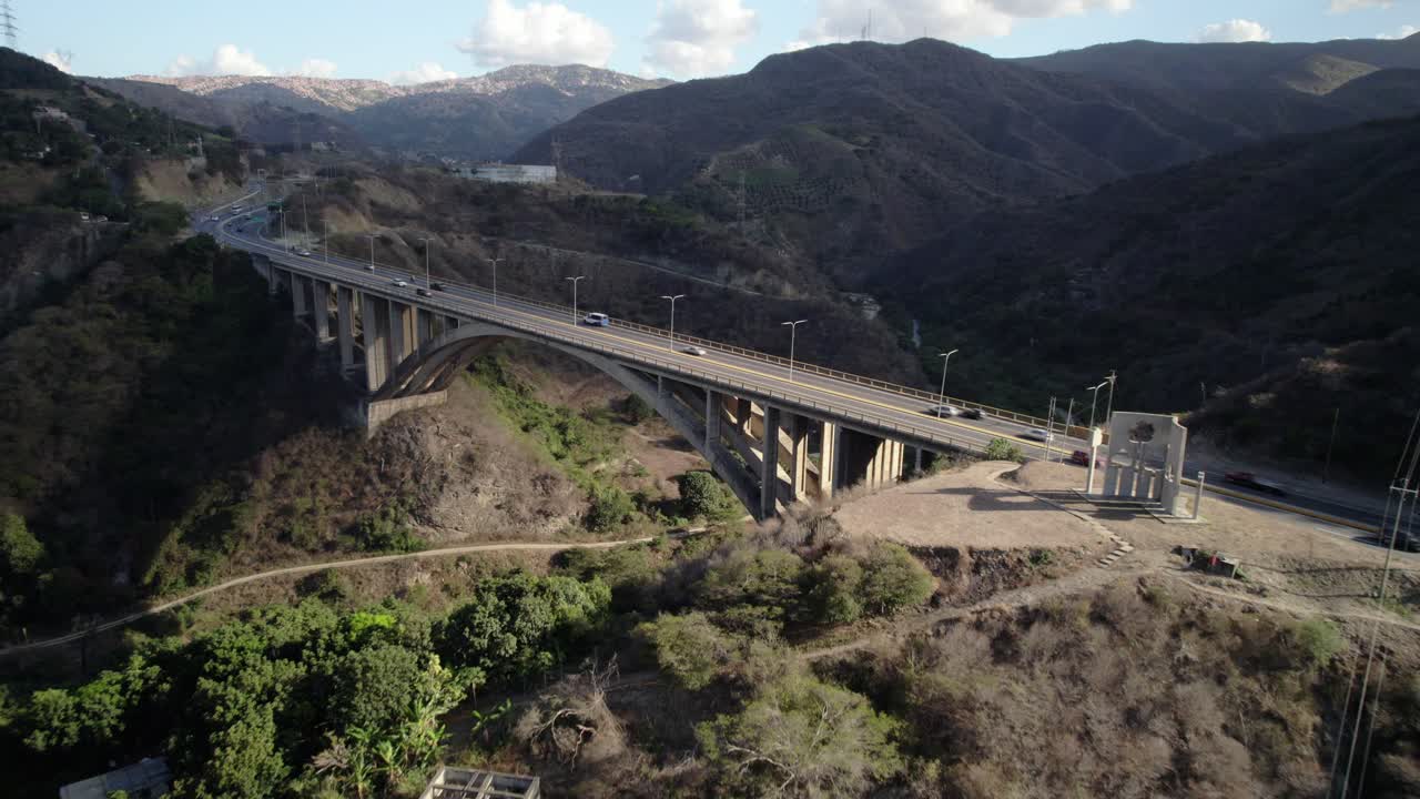 Viaduct 2 on caracas-la guaira highway with mountain backdrop, aerial view