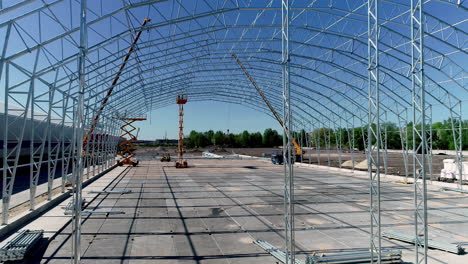 steel framed building development during construction