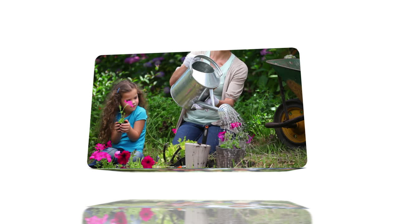 정원을 즐기는 가족