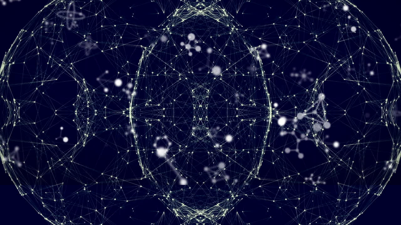 animación de la red de conexiones y el globo con moléculas en el espacio negro digital