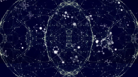 Animation of network of connections and globe with molecules in digital black space