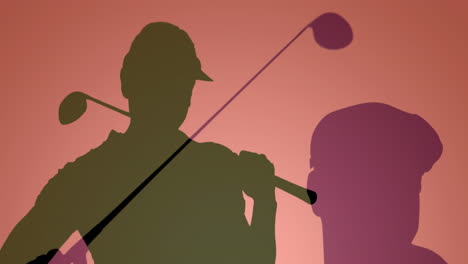 animación de siluetas de jugadores de golf sobre un fondo rosa