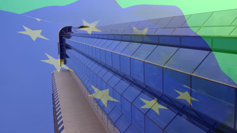 Animation-of-european-union-flag-over-office-buildings