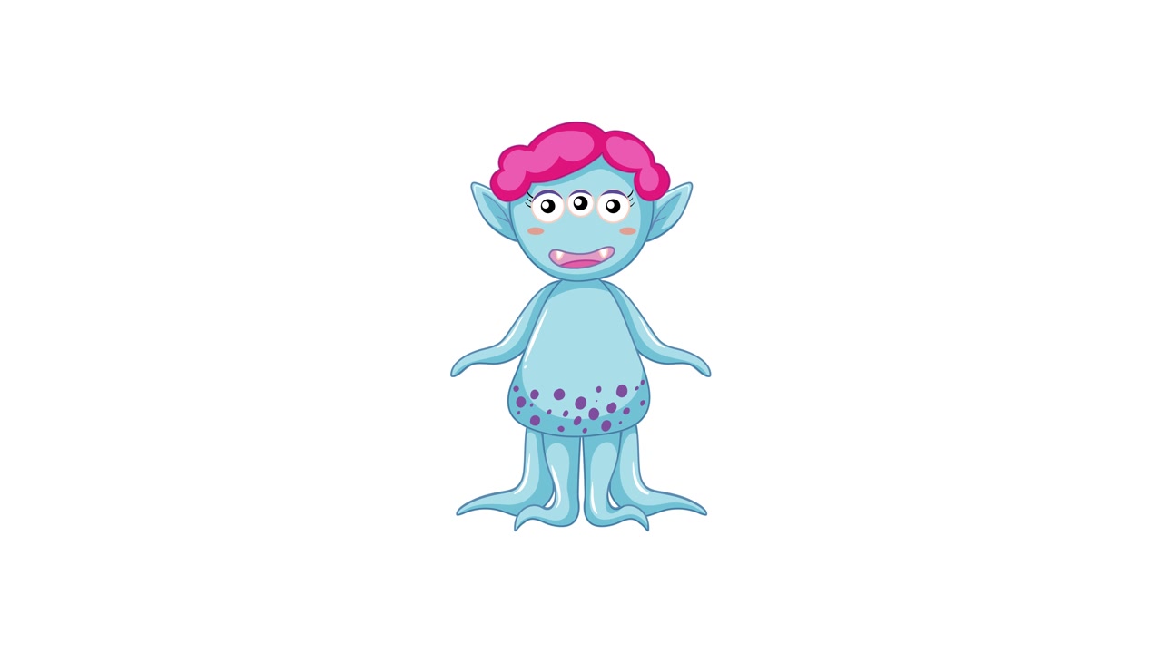 A whimsical monster character appears and disintegrates with vibrant transitions and dynamic movement in a 15-second animation