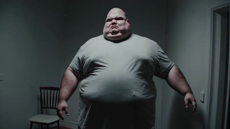 obese man in a room