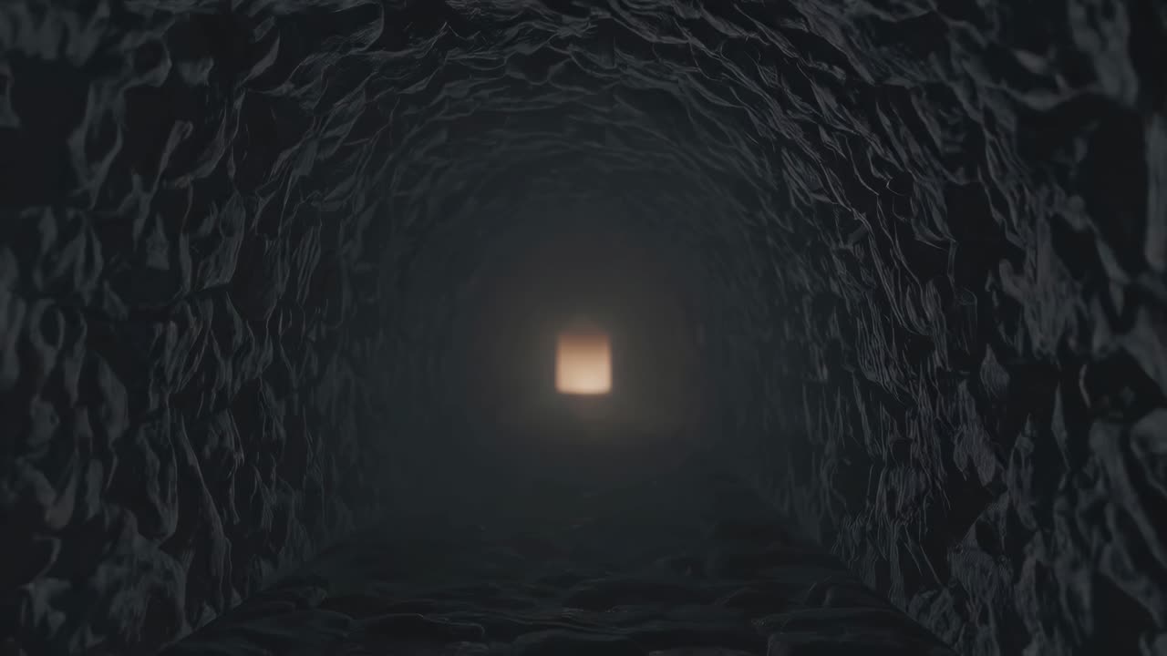 Dark Stone Tunnel with Light at the End