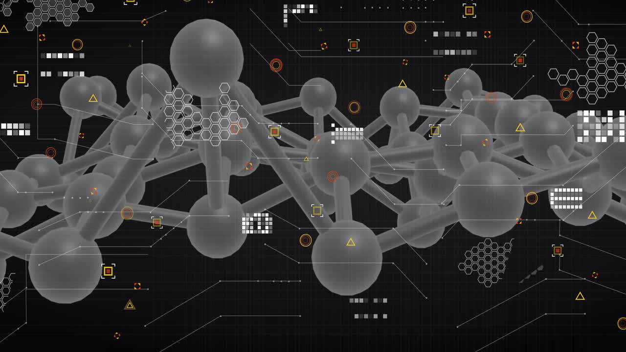 검은색 배경에 연결된 dna 네트워크와 분자의 애니메이션