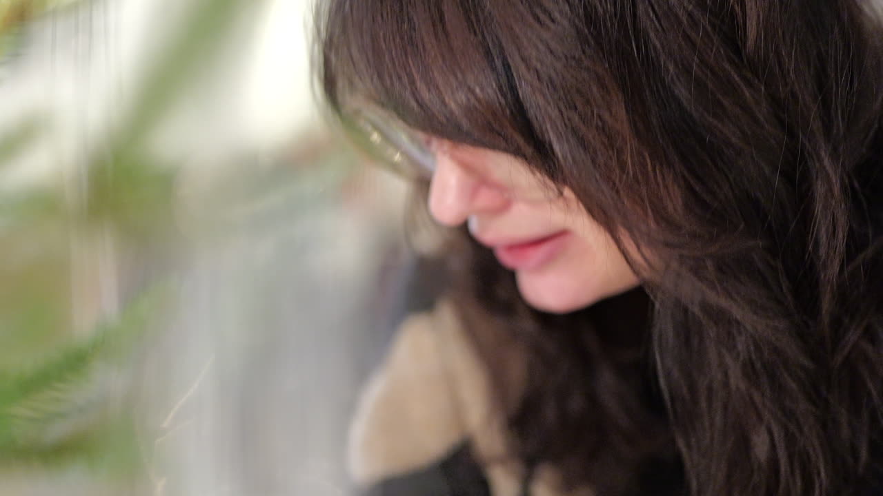 Caucasian Woman Decorating Christmas Tree, Close Dreamy Detail Shot