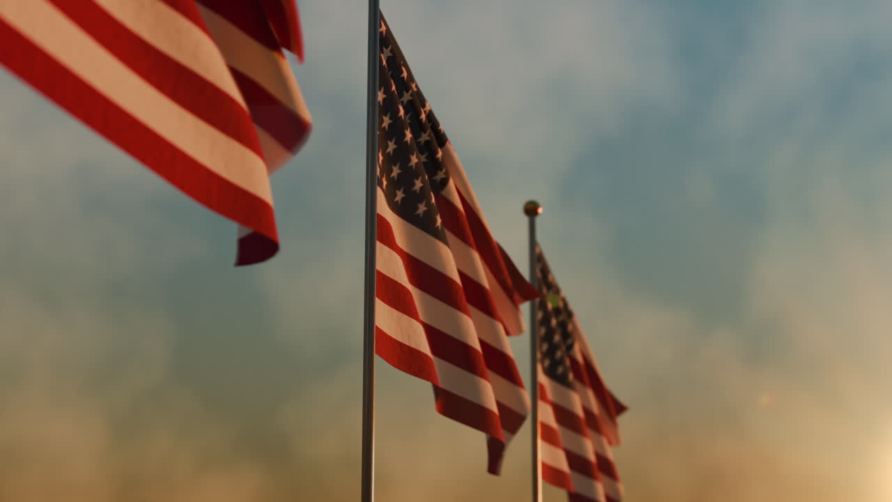 American flags fly on Memorial Day morning celebration
