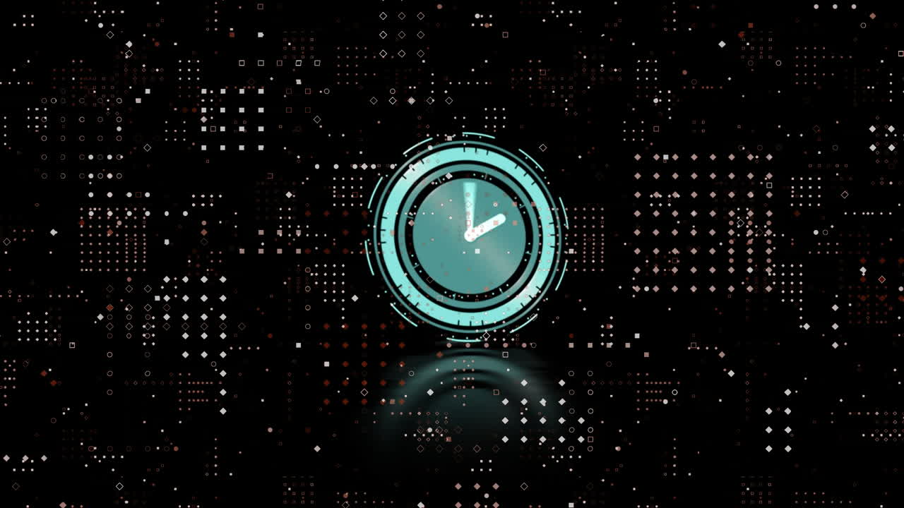Animation of clock moving fast and rows of dots