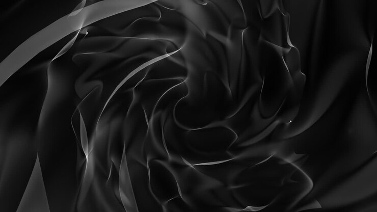 Animation of grey translucent clouds of smoke spinning on black background