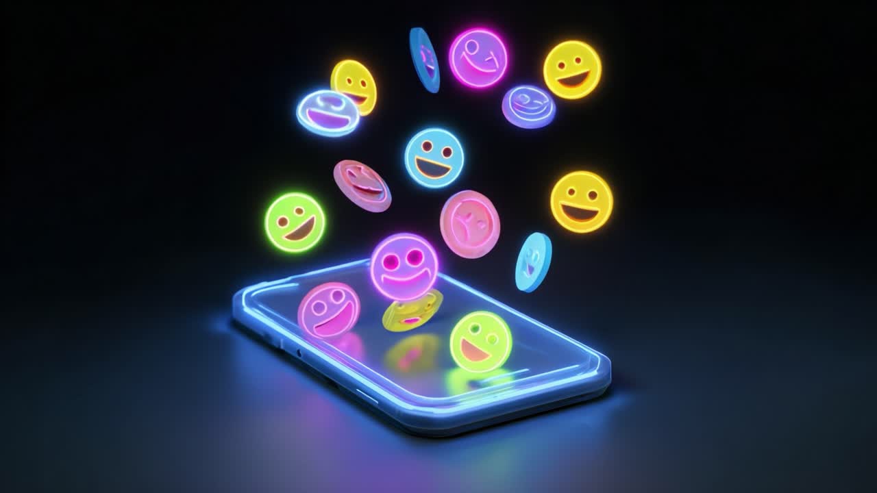 Vibrant Display of Colorful Emoji Floating Above a Smartphone, Representing Digital Communication and Expressions in a Modern Tech Environment